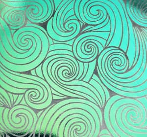 90 Pre Made Etched Pattern #219 Relaxed Curls, Magenta Green Dichroic on Vintage Uroboros FX Thin Clear Glass