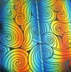 90 Pre Made Etched Pattern #219 Relaxed Curl, RBB Cyan Dark Dark Red CBS Dichroic on Thin Clear Glass