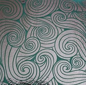 90 Pre Made Etched Pattern #219 Relaxed Curls, R-Silver CBS Dichroic on Lt. Aqua Bullseye Thin Glass