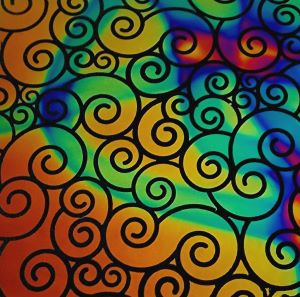 90 Pre Made Etched Pattern #220 "S" Curl, Cool Lava CBS Dichroic on Thin Black Glass