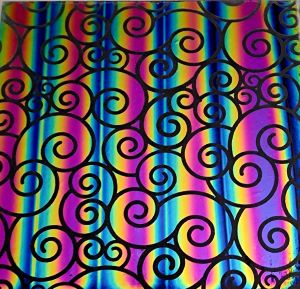 90 Pre Made Etched Pattern #220 "S" Curl, RBA G-Magenta Blue CBS Dichroic on Thin Clear Glass