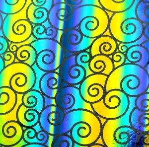 90 Pre Made Etched Pattern #220 "S" Curl, RBC Cyan CBS Red Dichroic on Thin Black Glass