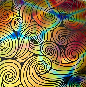 90 Pre Made Etched Pattern #219 Relaxed Curls, Reptilian CBS Dichroic on Vintage Uroboros FX Thin Clear Glass