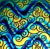 90 Pre Made Etched Pattern #220 "S" Curl, Twizzle Cyan Copper CBS Dichroic on Thin Clear Glass