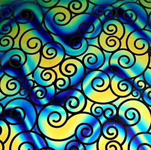 90 Pre Made Etched Pattern #220 "S" Curl, Twizzle Cyan Copper CBS Dichroic on Thin Clear Glass