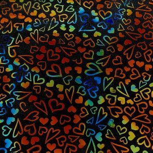 90 Pre Made Etched Pattern #222 Dancing Hearts, Aurora Borealis Candy CBS Dichroic on Thin Black Glass