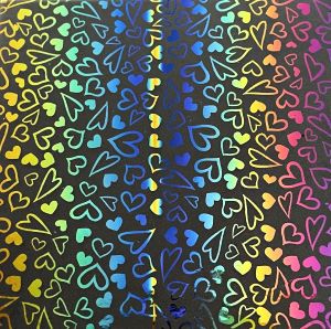 90 Pre Made Etched Pattern #222 Dancing Hearts, RBC G-Magenta Dichroic on Thin Clear Glass