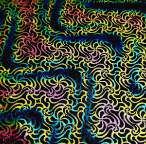 90 Pre Made Etched Pattern #223 Swirling Net, Twizzle G-Magenta CBS Dichroic on Thin Black Glass