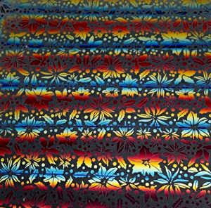 90 Pre Made Etched Pattern #224 Poinsettia, RBA Candy CBS Dichroic on Thin Clear Glass