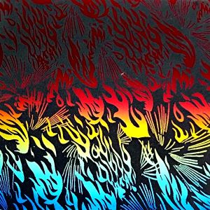 90 Pre Made Etched Pattern #231 Flames, RBD Candy CBS Dichroic on Vintage Uroboros FX Thin Clear Glass
