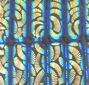 90 Pre Made Etched Pattern #078 Feathers, RBA Candy CBS Dichroic on Thin Black Glass
