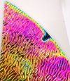 90 (Pie Shaped Corner) Aurora Borealis G-Magenta Blue CBS Dichroic on Stream X Thin Black Glass