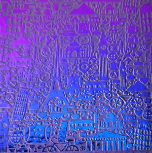 90 Sand Carved Pattern #191 Europe, G-Magenta CBS Dichroic on Black Glass