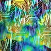 90 Sand Carved Pattern #020 Art Deco Sunburst, Fusion Cyan Red CBS Dichroic on Olive Glass