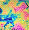 90 Sand Carved Pattern #064 Swimmers, Fusion G-Magenta Blue CBS Dichroic on Midnight Glass