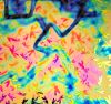 90 Sand Carved Pattern #089 Dragonflies, Fusion G-Magenta Blue CBS Dichroic on Midnight Blue Glass