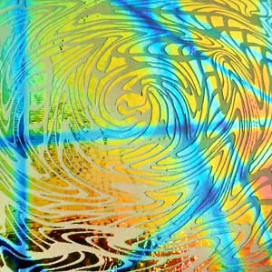 90 Sand Carved Pattern #116 Vortex, CBS Dichroic Pixie Stix RB2 on Spring Glass