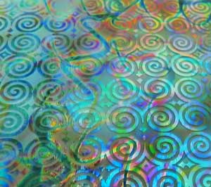 90 Sand Carved Pattern #121 Roman Spirals,Corkscew Dichroic on Aventurine Blue White Swirl Glass