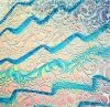 90 Sand Carved Pattern #162 French Leaves, CBS Dichroic Voltage Cyan Red on Turquoise  Glass