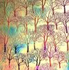 90 Sand Carved Pattern #174 Small Tree Silhouette, Aurora Borealis G-Magenta CBS Dichroic on Brown Glass
