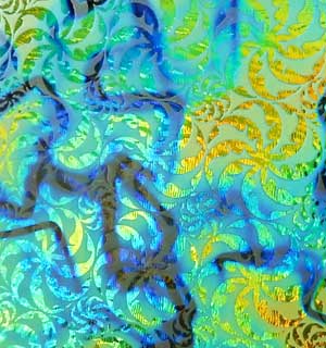 90 Sand Carved Pattern #186 Pinwheels, Fusion Cyan Copper CBS Dichroic n Clear Glass