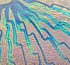 90 Sand Carved Pattern #193 Psychedelic, Voltage Salmon CBS Dichroic on Neo Turquoise Swirl Glass