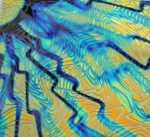 90 Sand Carved Pattern #193 Psychedelic, Voltage Cyan Red CBS Dichroic on Black Glass