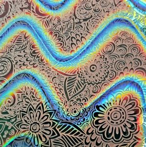 90 Sand Carved Pattern #195 Flower Garden 2, Twizzle Candy CBS  Dichroic on ClearGlass