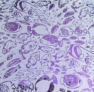 90 Sand Carved Pattern #197 School of Fish, G-Magenta CBS  Dichroic on Clear Glass