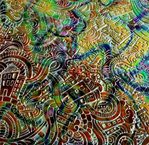 90 Sand Carved Pattern #200 Twisty Town, Corkscrew CBS Dichroic on Black Glass