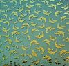 90 Sand Carved Pattern #203 Dolphins, Aurora Borealis G-Mag CBS Dichroic on Turquoise Glass