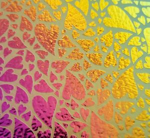 90 Sand Carved Pattern #153 Mixed Hearts,RB4 CBS Dichroic on Sienna Glass