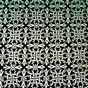 96 Pre Made Etched Pattern #035 Celtic Knots, R-Silver Blue CBS Dichroic on Thin Black Glass