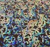 96 Pre Made Etched Pattern #147 Nouveau Curls, Fusion Mixture CBS Dichroic #1 on Thin Black Glass