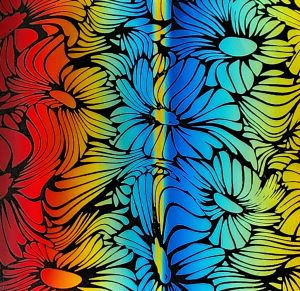 96 Pre Made Etched Pattern #194 Tripin' Sunflowers, RBC Candy CBS Dichroic on Thin Black Glass