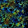 96 Pre Made Etched Pattern #197 School of Fish, Cool Lava Dichroic on Thin Black Glass