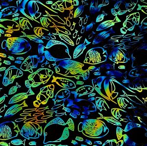 96 Pre Made Etched Pattern #197 School of Fish, Cool Lava CBS Dichroic on Thin Black Glass