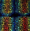 96 Pre Made Etched Pattern #222 Dancing Hearts, RBC Candy CBS Dichroic on Thin Black Glass