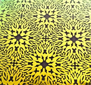 96 Pre Made Etched Pattern #046 Starburst, Cyan Copper CBS Dichroic on Thin Clear Glass