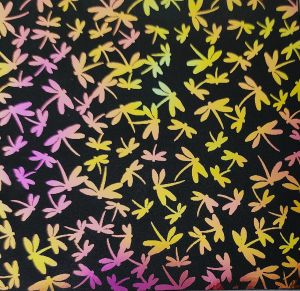 96 Pre Made Etched Pattern #089 Dragonflies, Aurora Borealis G-Magenta #1 CBS Dichroic on Thin Black Glass