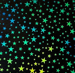 96 Pre Made Etched Pattern #097 Stars, Aurora Borealis Cyan Copper CBS Dichroic on Thin Black Glass