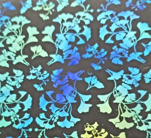 96 Pre Made Etched Pattern #104 Small Ginkgo, Aurora Borealis Blue Gold Dichroic on Thin Black Glass