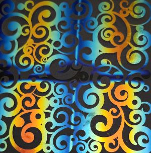 96 Pre Made Etched Pattern #109 Curls, RBB Cyan Dark Dark Red CBS Dichroic on Thin Clear Glass