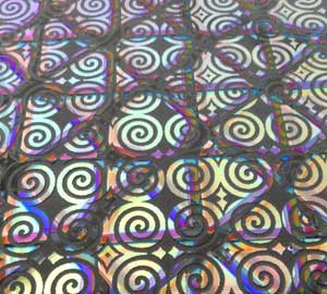 96 Pre Made Etched Pattern #121 Roman Spirals, Geodesic Dichroic on Thin Black Glass