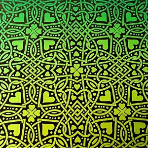 96 Pre Made Etched Pattern #122 Celtic Hearts, Cyan Copper CBS Dichroic on Thin Clear Glass