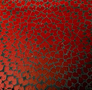 96 Pre Made Etched Pattern #123 Exploding Hearts, Candy CBS Dichroic on Thin Clear Glass
