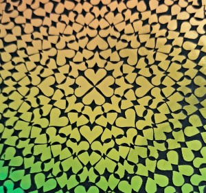 96 Pre Made Etched Pattern #123 Exploding Hearts, Mixture CBS Dichroic on Thin Black Glass