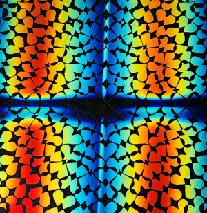 96 Pre Made Etched Pattern #123 Exploding Hearts, RBB Candy CBS Dichroic on Thin Black Glass