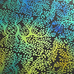 96 Pre Made Etched Pattern #137 Ming Tree, Aurora Borealis Cyan Copper CBS Dichroic on Spectrum Thin Clear Glass
