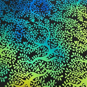 96 Pre Made Etched Pattern #137 Ming Tree, Aurora Borealis Cyan Copper CBS Dichroic on Thin Black Glass